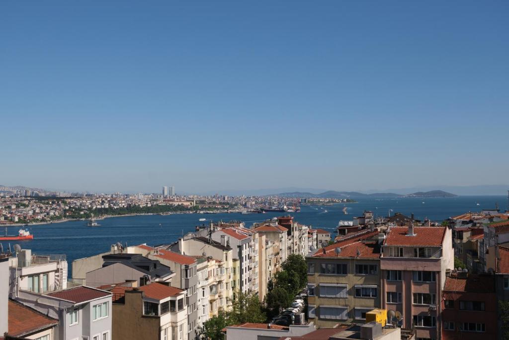 vistas a una ciudad con edificios y agua en Sunflower Apartments, en Estambul