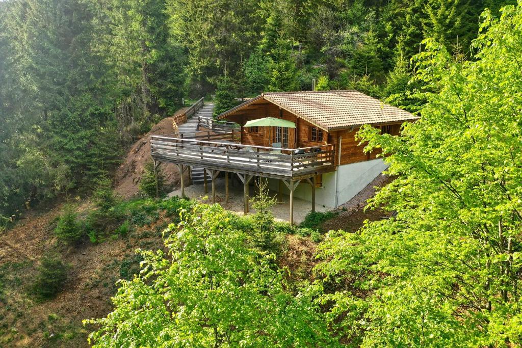 ein Haus auf einem Hügel mitten im Wald in der Unterkunft Le Refuge de Belbriette, chalet au coeur de la nature avec spa in Xonrupt-Longemer