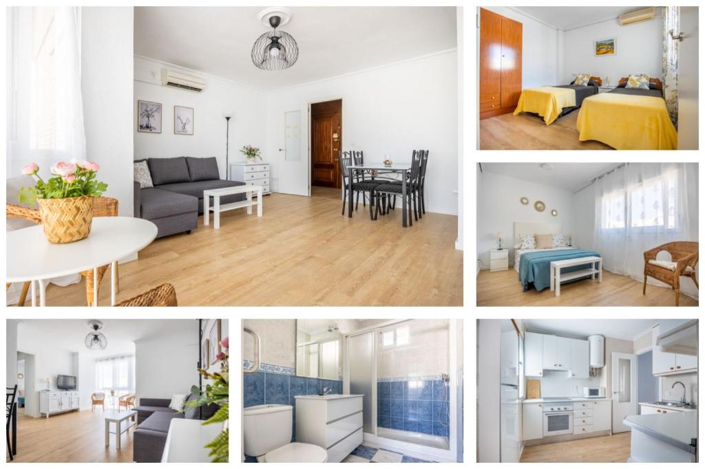 un collage de fotos de una sala de estar y un comedor en Apartamento Isbilya, en Sevilla