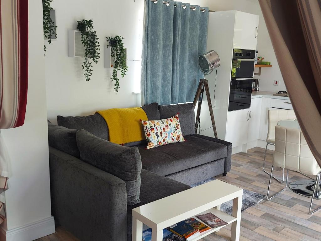 un soggiorno con un divano e un tavolo di Bunlin Heights Self Catering Studio a Milford