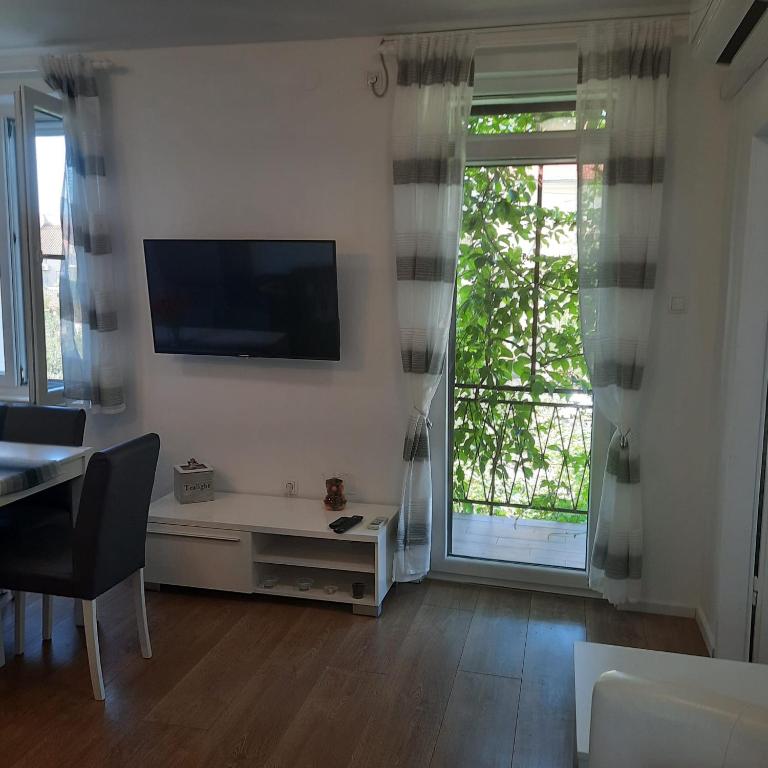 TV a/nebo společenská místnost v ubytování Beach apartment KATE with sea view, balcony and parking, MURTER, DALMATIA
