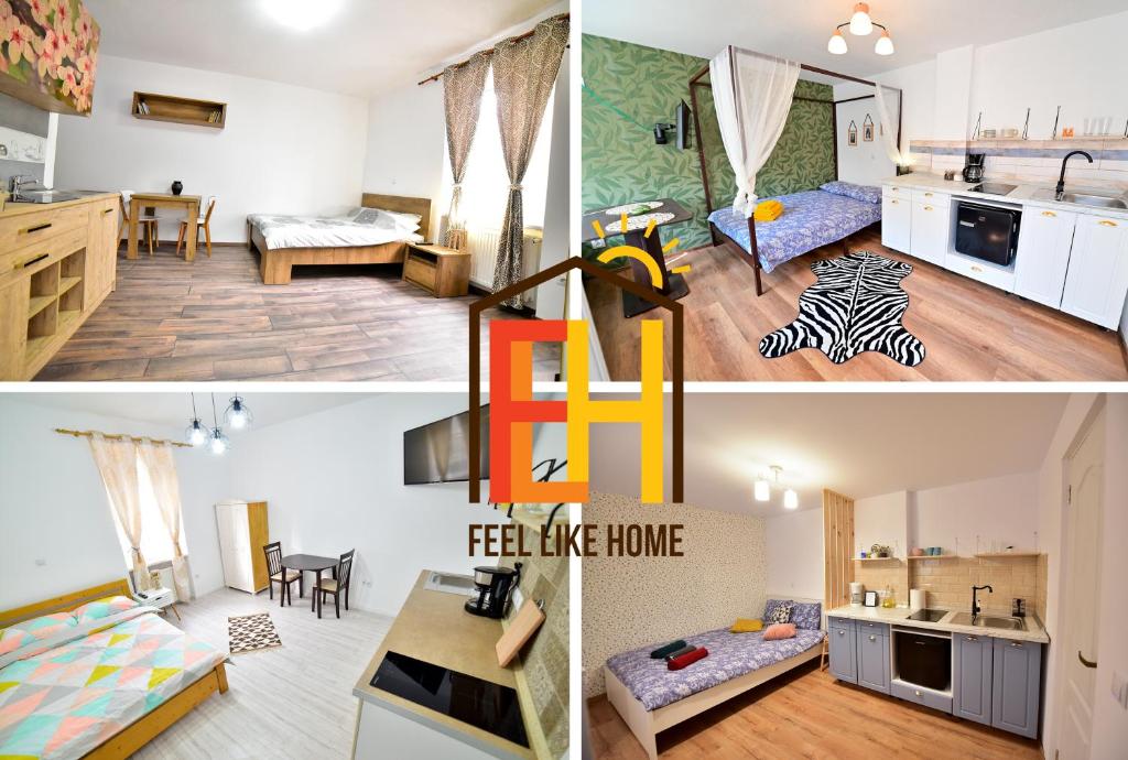 a collage of pictures of a kitchen and a living room at FLH - Central Apartments in Sibiu