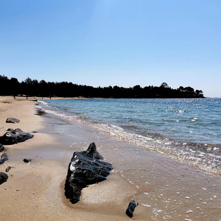 plastikowa torba na plaży w pobliżu wody w obiekcie Duplex Hyères Port w Hyères