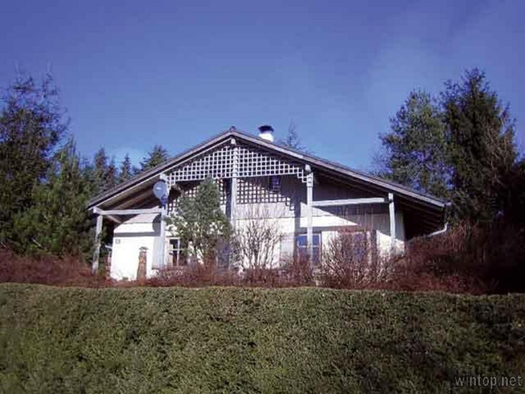 une grande maison blanche au sommet d'une colline dans l'établissement Ferienhaus Nienaber, à Grafenau