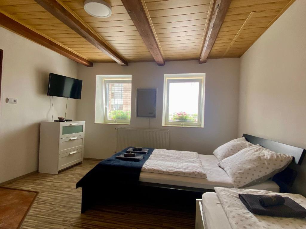 Tempat tidur dalam kamar di Ubytování GM