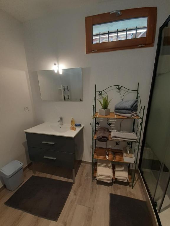 łazienka z umywalką i lustrem w obiekcie le refuge de la blanche w mieście Seyne