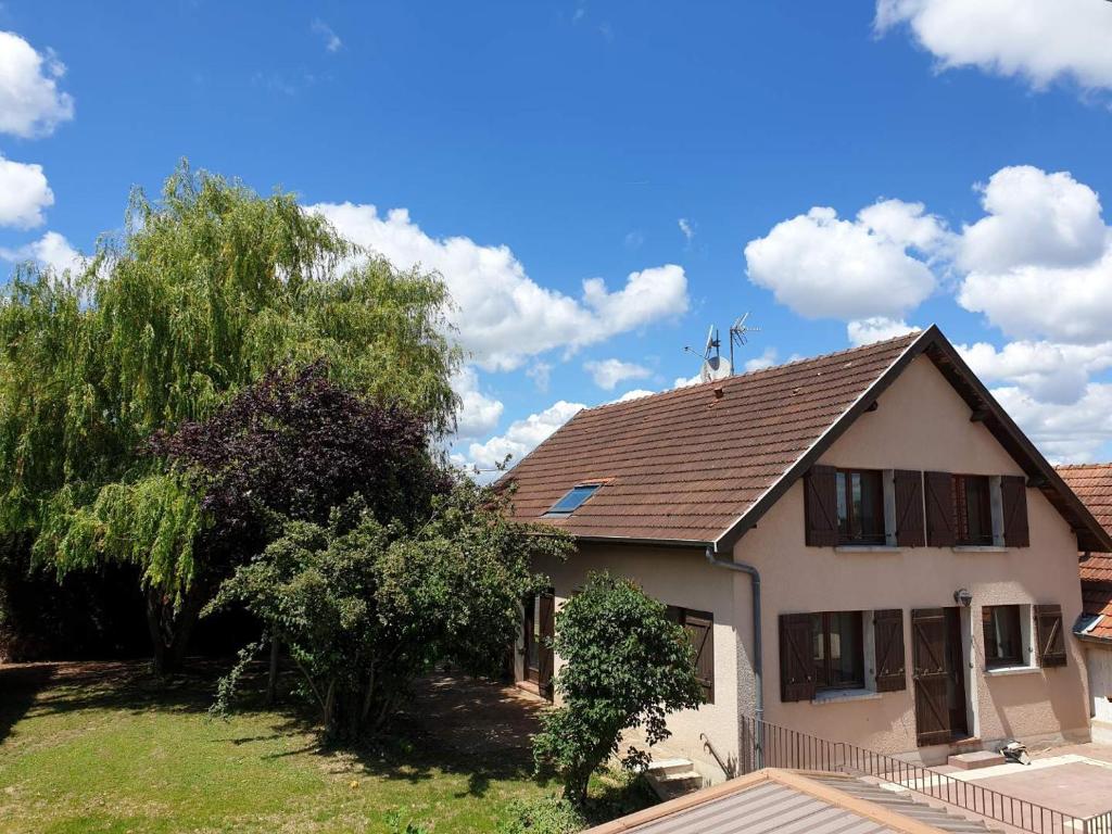 a house with a tree in the yard at LA LOGIA Gîtes pour 20 personnes in Rilly-la-Montagne