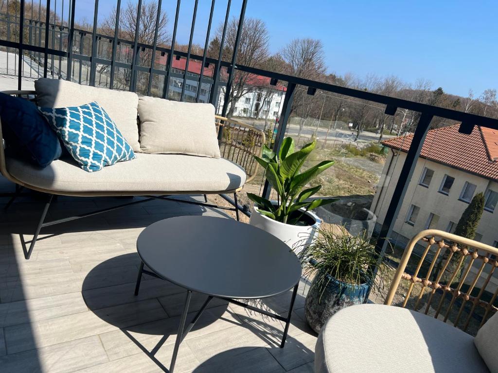 Balkón alebo terasa v ubytovaní Apartament BLUE Baltica 2 pokoje Jastrzębia Góra