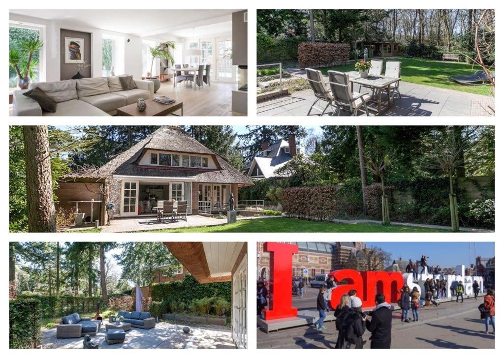 een collage van vier foto's van een huis bij Exclusive villa AMS area in Hilversum