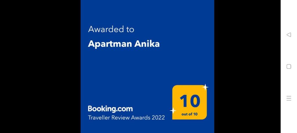 Certifikát, hodnocení, plakát nebo jiný dokument vystavený v ubytování Anika