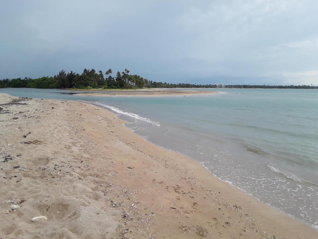 an empty beach with trees in the distance at Cozy suite at coco Beach , not pets in Rio Grande