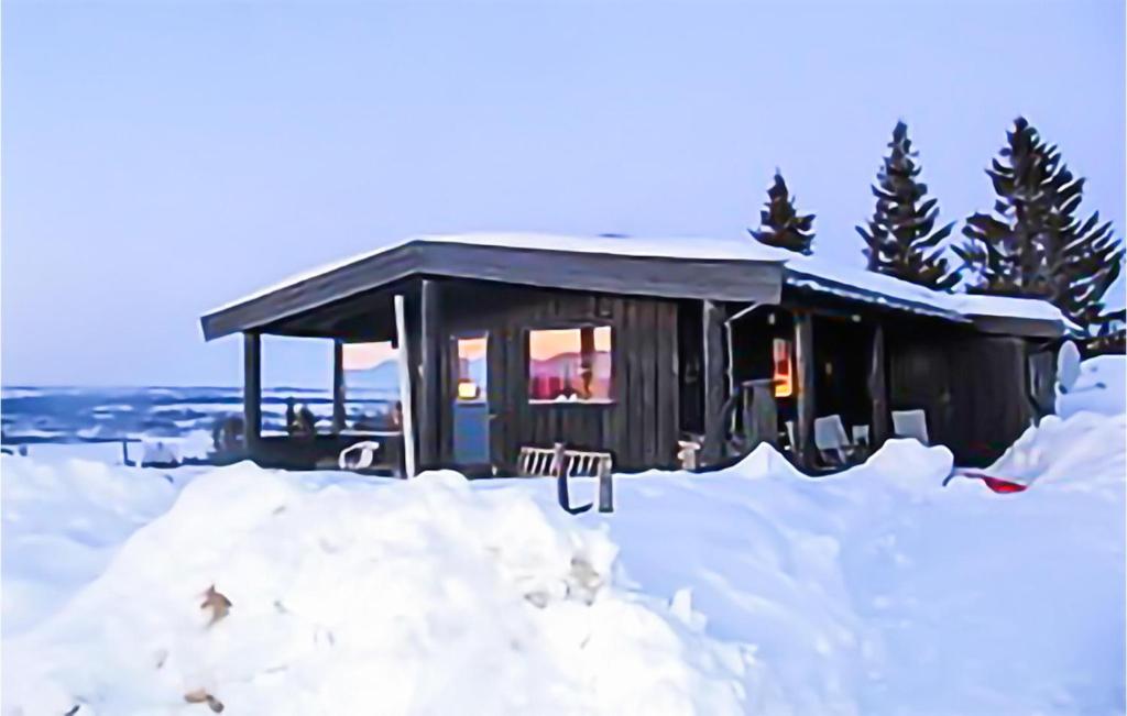 uma cabana na neve com neve à volta em Amazing Home In Gol With House A Mountain View em Golsfjellet