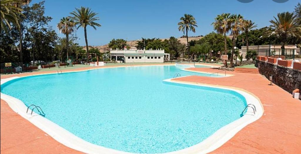 una gran piscina en un complejo con palmeras en Casa samu camping PasitoBlanco, en Maspalomas