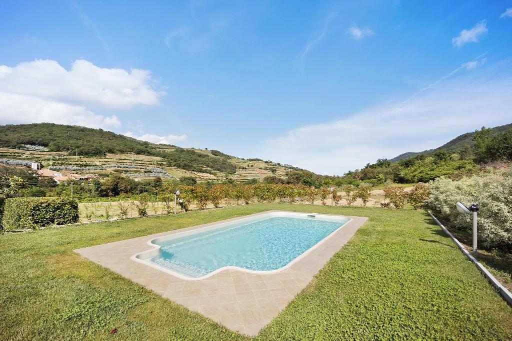 una imagen de una piscina en un campo de hierba en Mansarda Albero Verde con Piscina en Casanova Lerrore