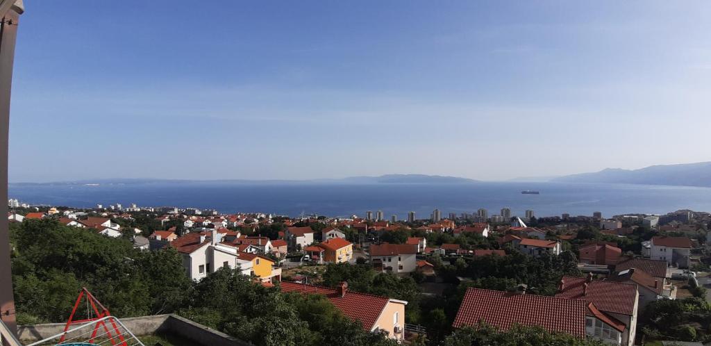 a view of a city with the ocean in the background at Apartment Hajdo in Rijeka
