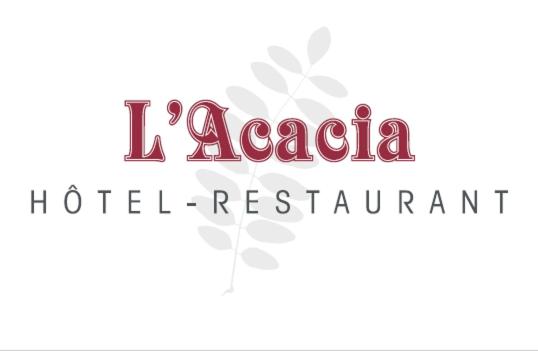 a sign for a hotel restaurant with the words la agenda hotel restaurant at Hotel Acacia in Marly-le-Grand