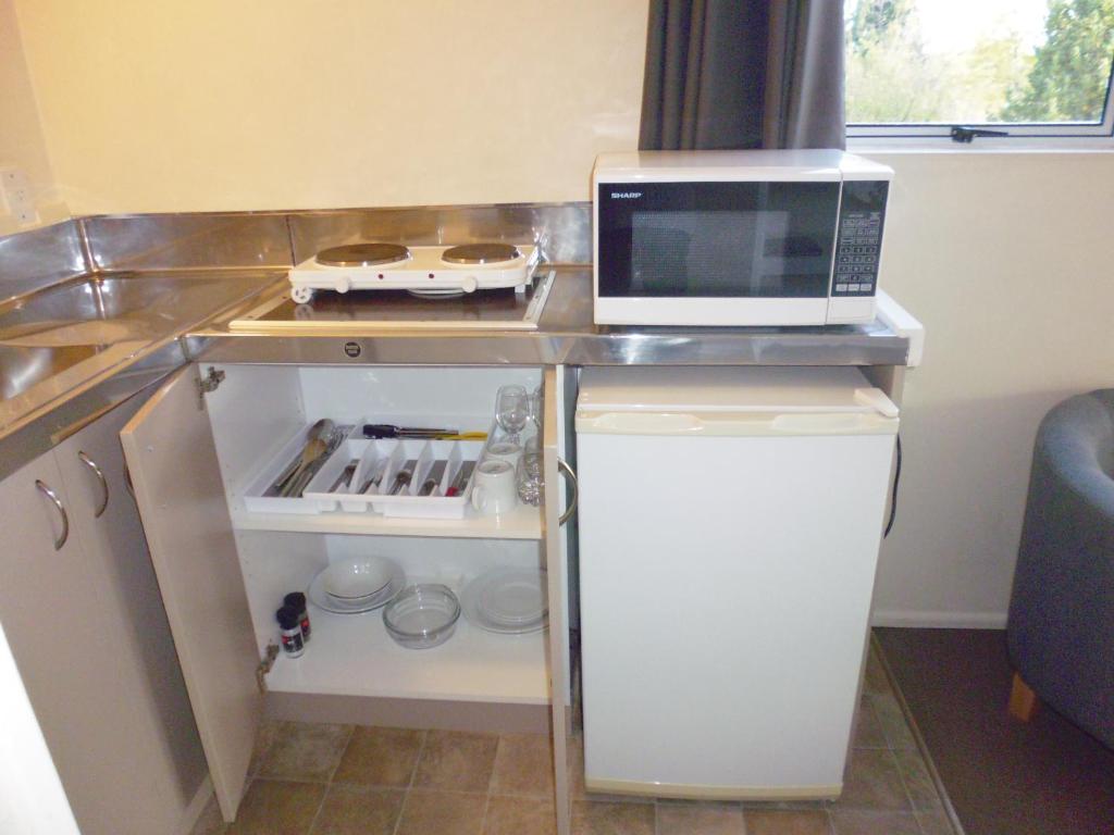 Kuchyň nebo kuchyňský kout v ubytování Spa Lodge Motel