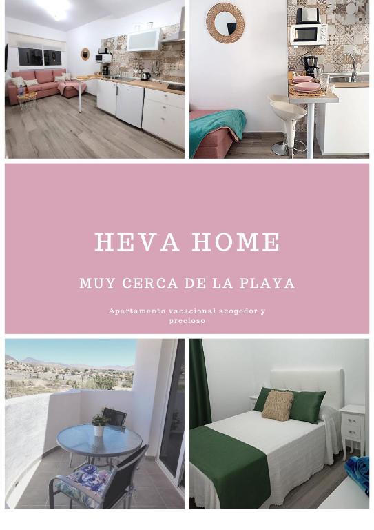 eine Collage mit Fotos von einer Küche und einem Wohnzimmer in der Unterkunft Heva Home in Tarajalejo