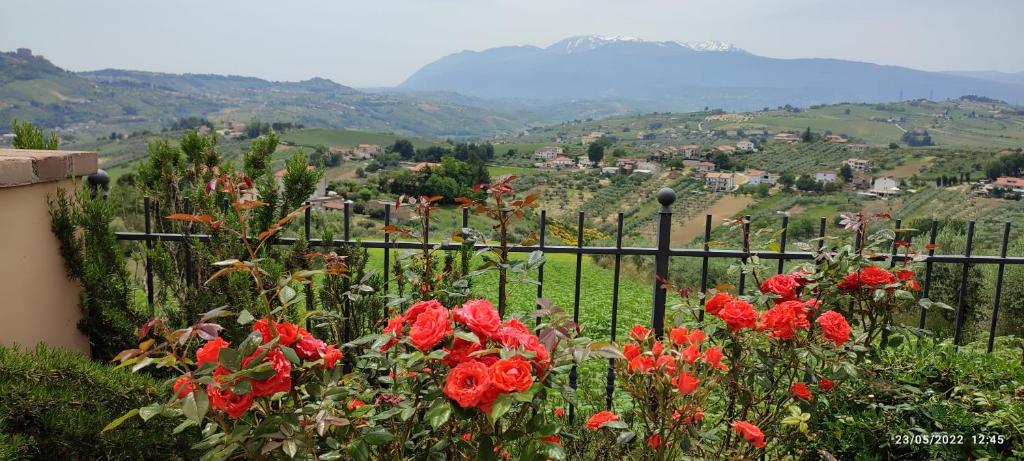 un jardín con flores rojas y una valla en La Presentosa en Chieti