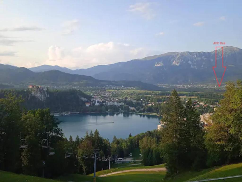 ZabreznicaにあるApartment Bee near Bledの山々を背景にした湖の景色