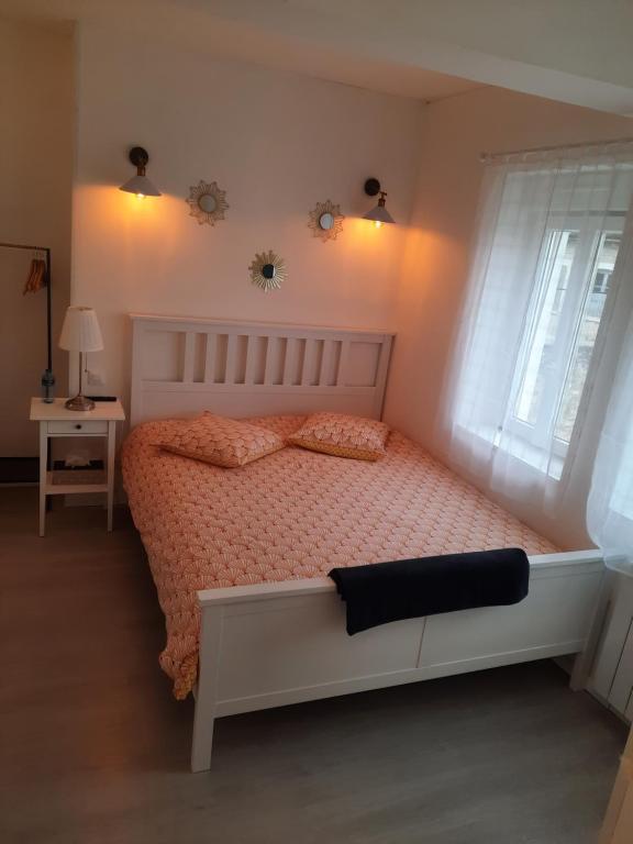 Schlafzimmer mit einem Bett und einem Fenster in der Unterkunft Chez collette in Chablis