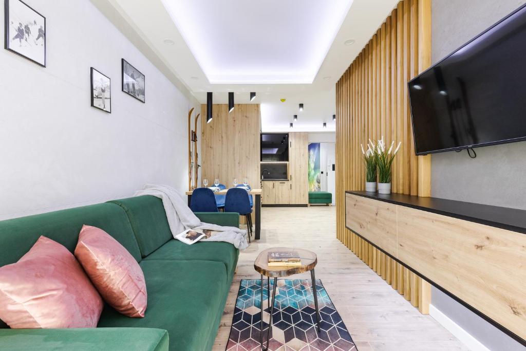 Televízia a/alebo spoločenská miestnosť v ubytovaní Apartamenty Modrzejewskiej Zakopane