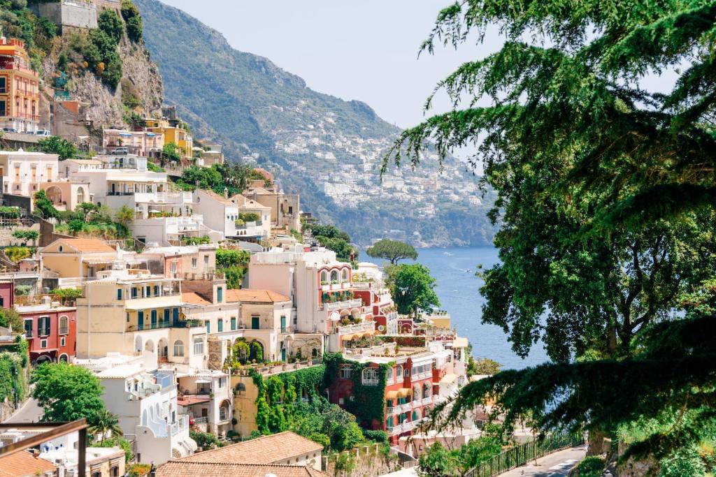 a view of positano village on the amalfi coast at Villa Alimede in Positano