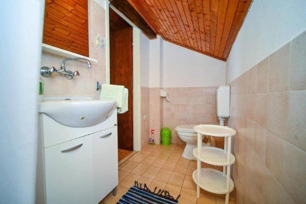 een badkamer met een wastafel en een toilet. bij Apartments Mare 1 - close to the sea in Biograd na Moru