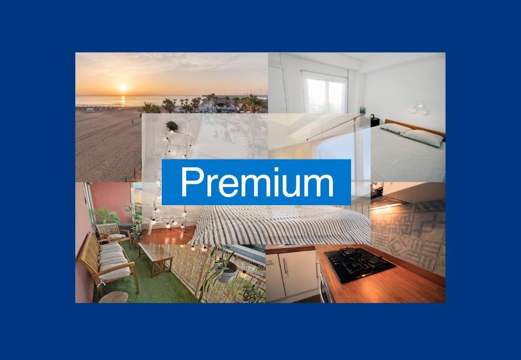 eine Collage von Fotos eines Hauses mit dem Wort Premium in der Unterkunft Skyline Gardens Penthouse in Valencia