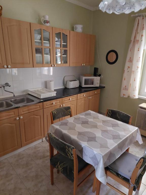 A kitchen or kitchenette at Evelin vendégház