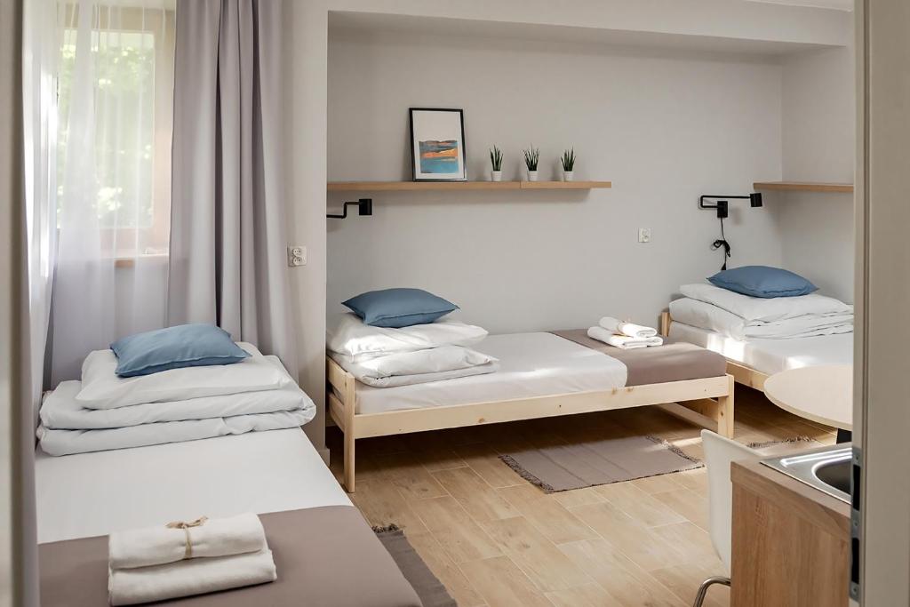 een kamer met 2 bedden en een wastafel bij Apart Hostel S8 