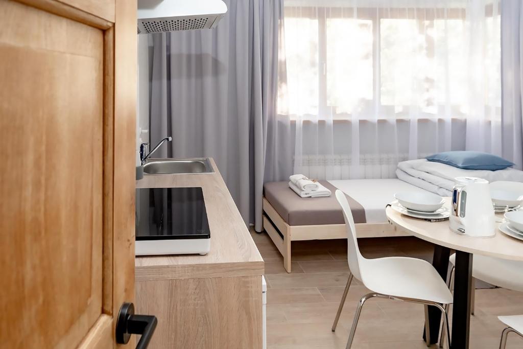 Kuchyň nebo kuchyňský kout v ubytování Apart Hostel S8