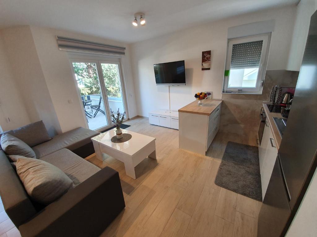 Televízia a/alebo spoločenská miestnosť v ubytovaní Apartman Lea Makarska