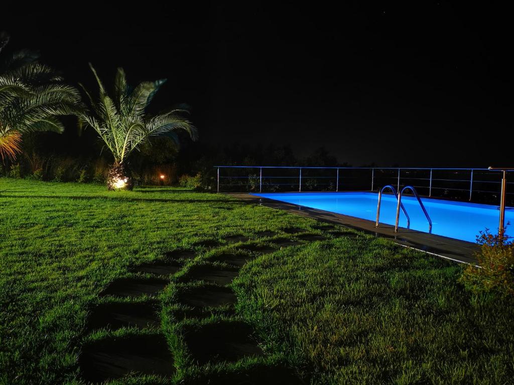 a swimming pool in the grass at night at Petralava Etna B&B in Giarre