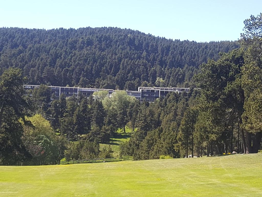 un train sur un pont sur un champ vert dans l'établissement T2 Cabine, au cœur de la forêt, vue magnifique, à Égat