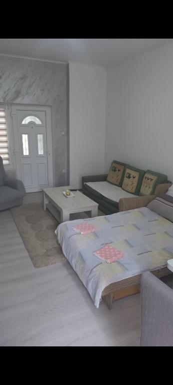 a bedroom with a bed and a couch and a table at LJiljana 2 Bela crkva in Bela Crkva