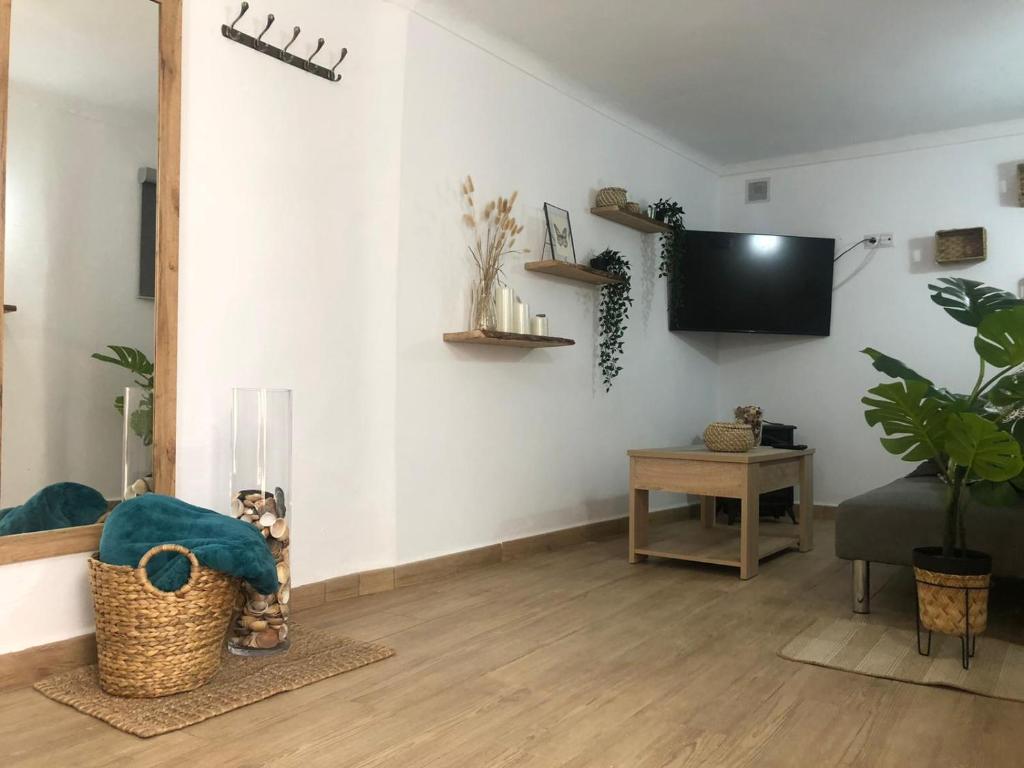 Televízia a/alebo spoločenská miestnosť v ubytovaní Casa rural Leo&Manu