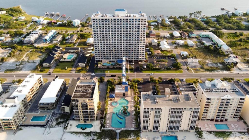 an aerial view of a city with tall buildings at Crystal Tower 1906 by Vacation Homes Collection in Gulf Shores