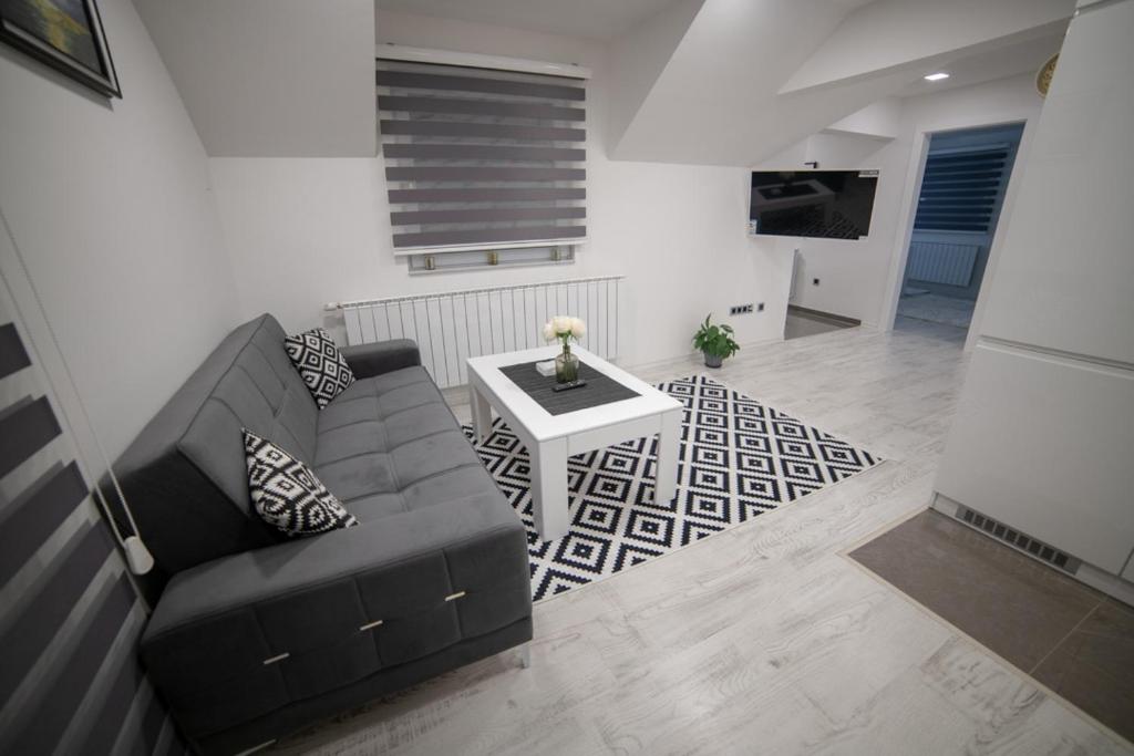 a living room with a couch and a table at Konka Apartment Tuzla in Tuzla