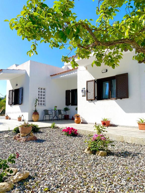 a white house with a yard with flowers at Casa di Vati in Vátion