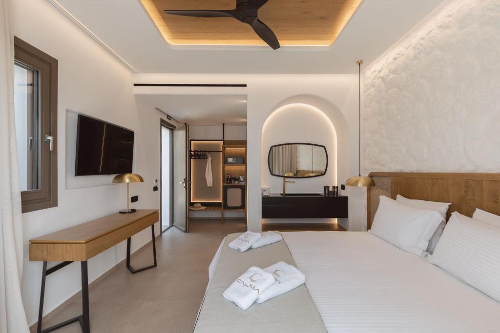 TV a/nebo společenská místnost v ubytování Calma Suites Mykonos