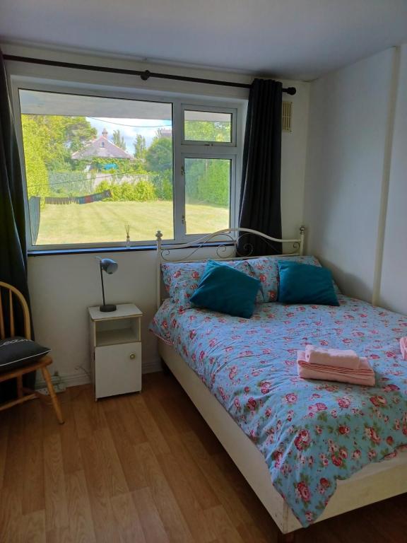 a bedroom with a bed and a large window at NewcastleCourt3 in Galway