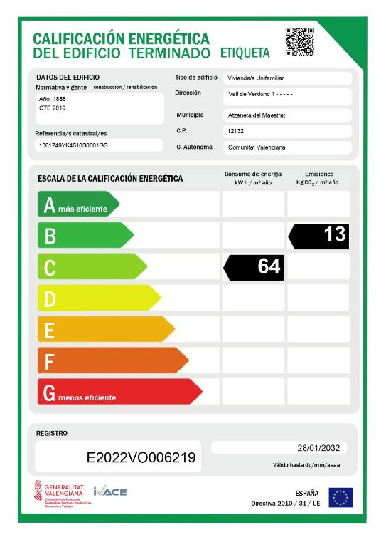 Certifikát, hodnocení, plakát nebo jiný dokument vystavený v ubytování Casa Rural Carmen Atzeneta