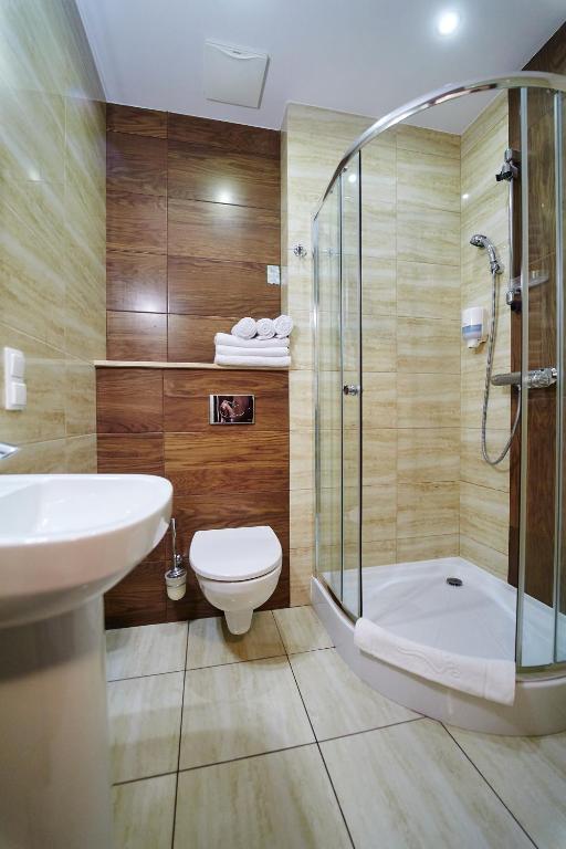 Koupelna v ubytování Hotel Szyszko