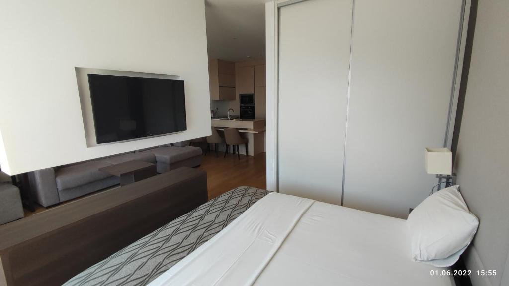 Un televizor și/sau centru de divertisment la Apartments LORA in Apart-hotel