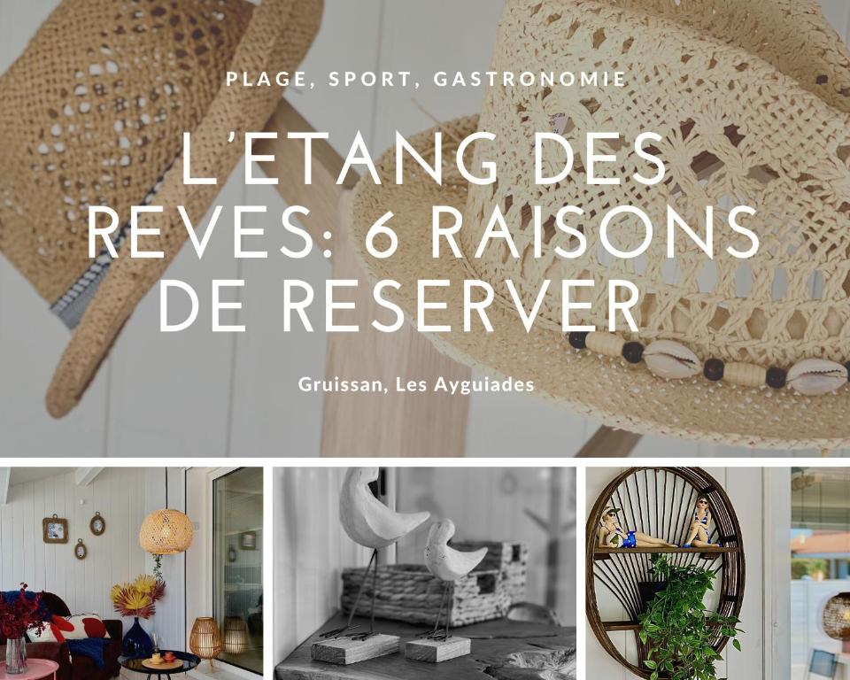 a collage of images of a room with a chair and a mirror at L&#39;Etang des rêves in Gruissan