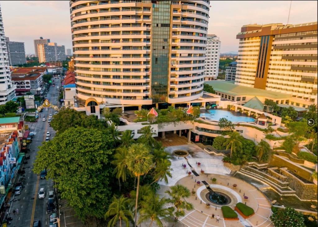 an aerial view of a city with tall buildings at Jomtien PLAZA Condotel in Jomtien Beach