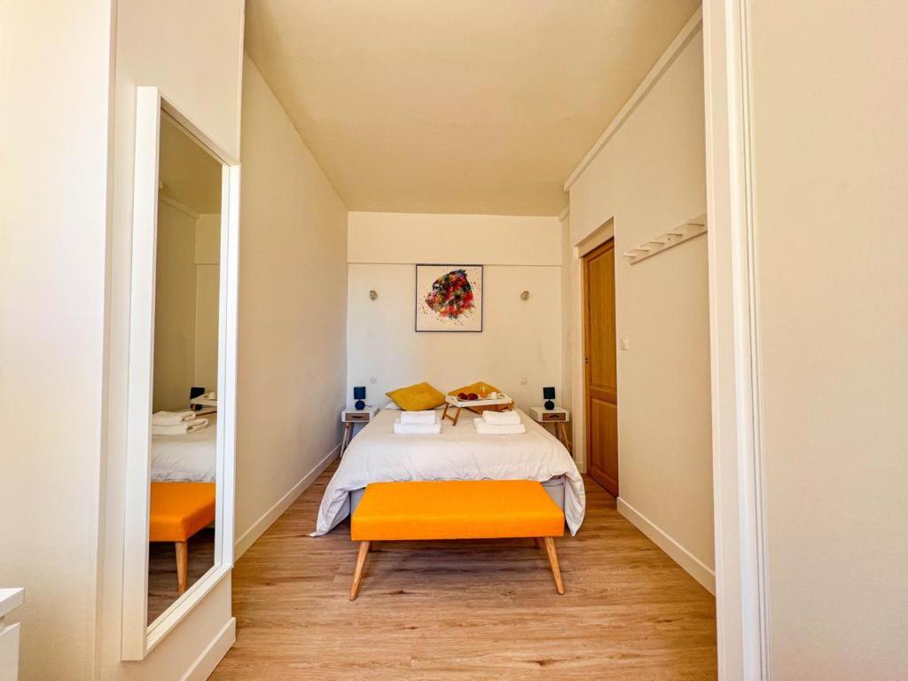 Posteľ alebo postele v izbe v ubytovaní Appartement vue mer Parking privé Place Med
