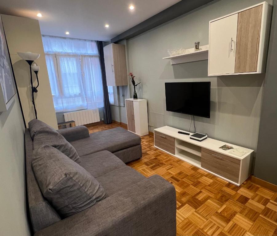 sala de estar con sofá y TV de pantalla plana en Pewini en Gijón