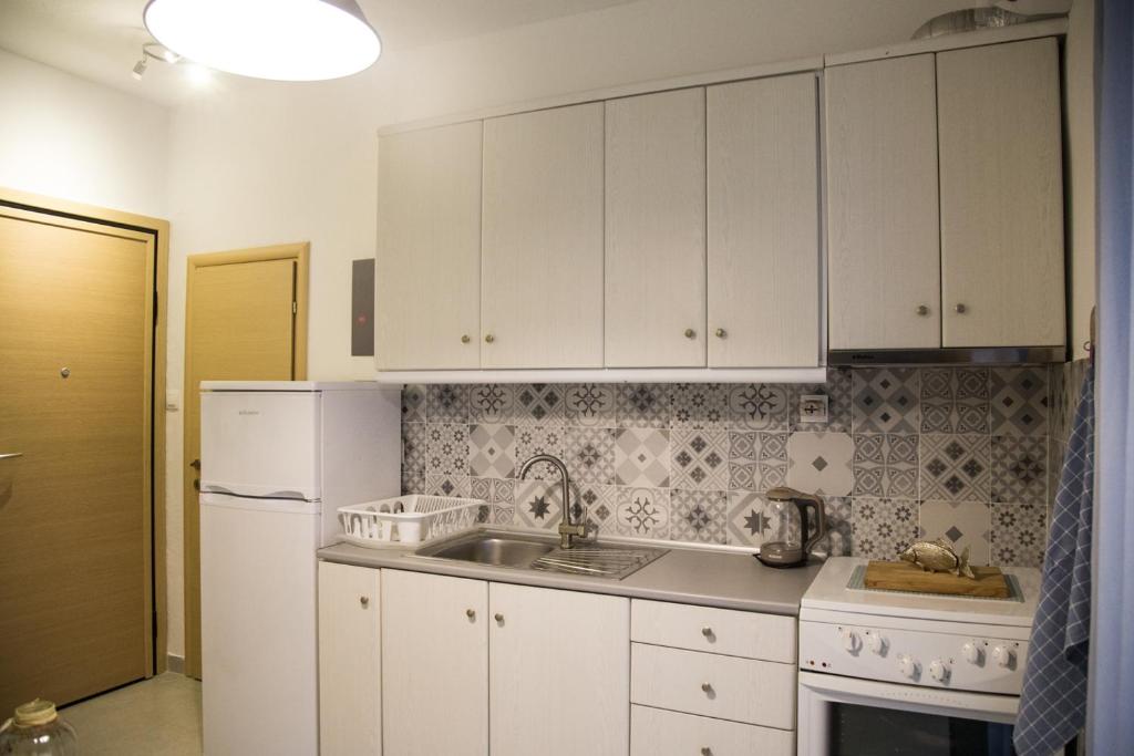 Kuchyň nebo kuchyňský kout v ubytování Grey Theros Apartments